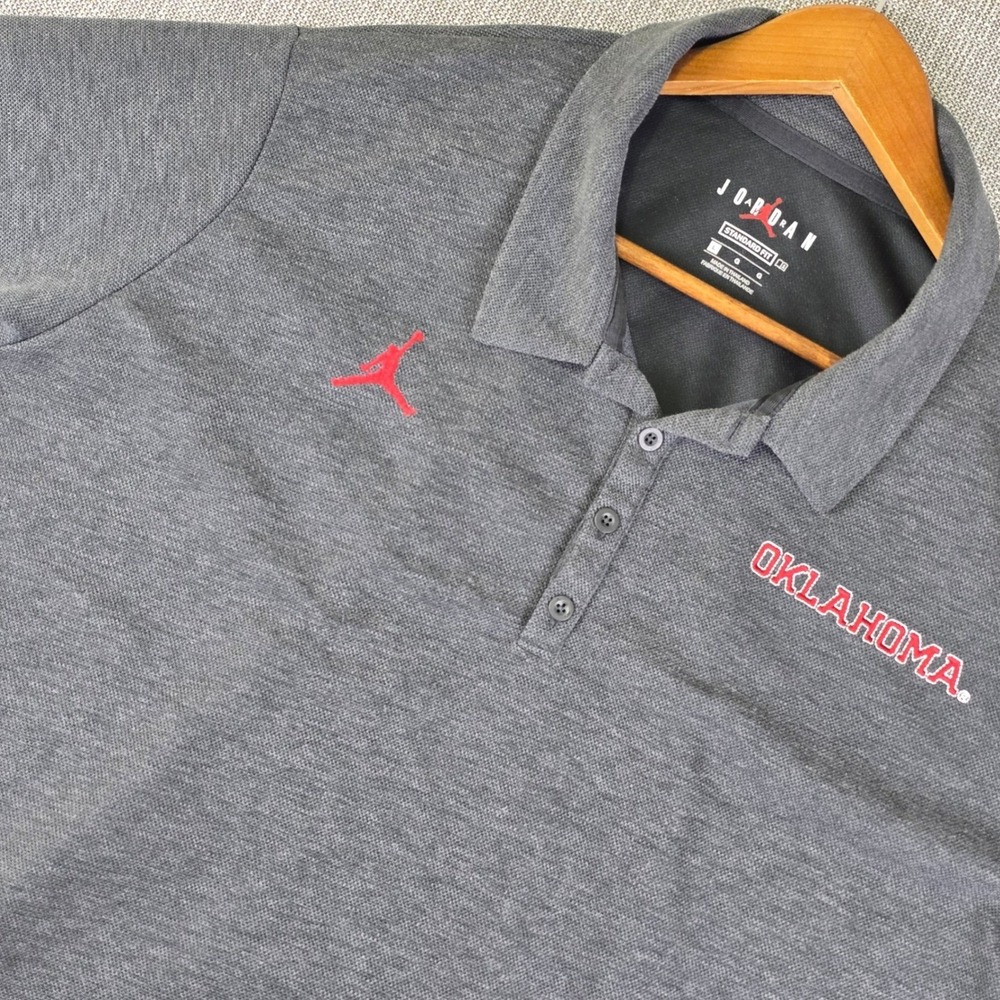 Oklahoma Sooners x Nike Air Jordan Brand OU Polo Shirt Mens L Large Gray Jumpman